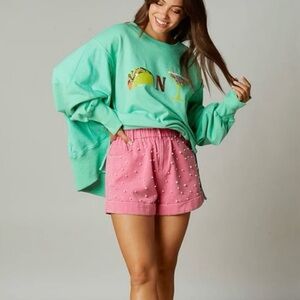 FANTASTIC FAWN “TACOS N MARGARITAS” GREEN BOXY OVERSIZED SWEATSHIRT//SIZE LARGE